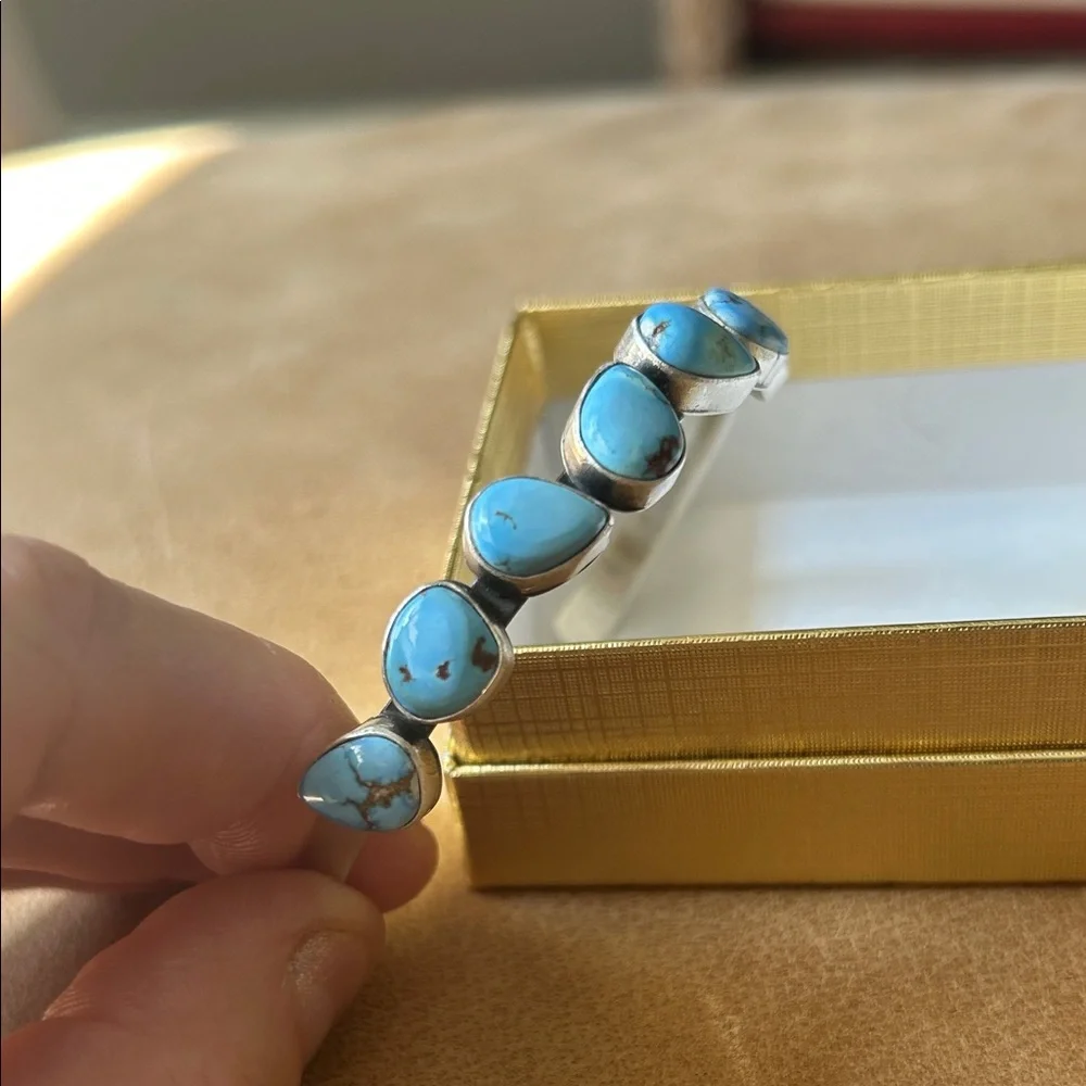 Navajo 6 stone Golden Hills Sterling Silver Turquoise Cuff Bracelet